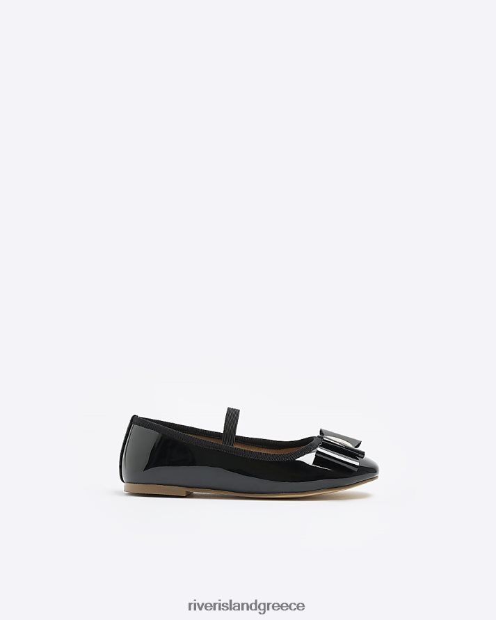 River Island είδη υπόδησης μαύρος κορίτσια g patent bow μπαλαρίνα παπούτσια B6N8X3196
