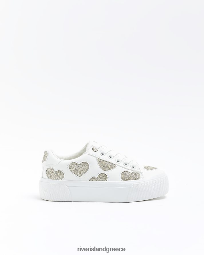 River Island είδη υπόδησης άσπρο κορίτσια g glitter heart trainers B6N8X6306