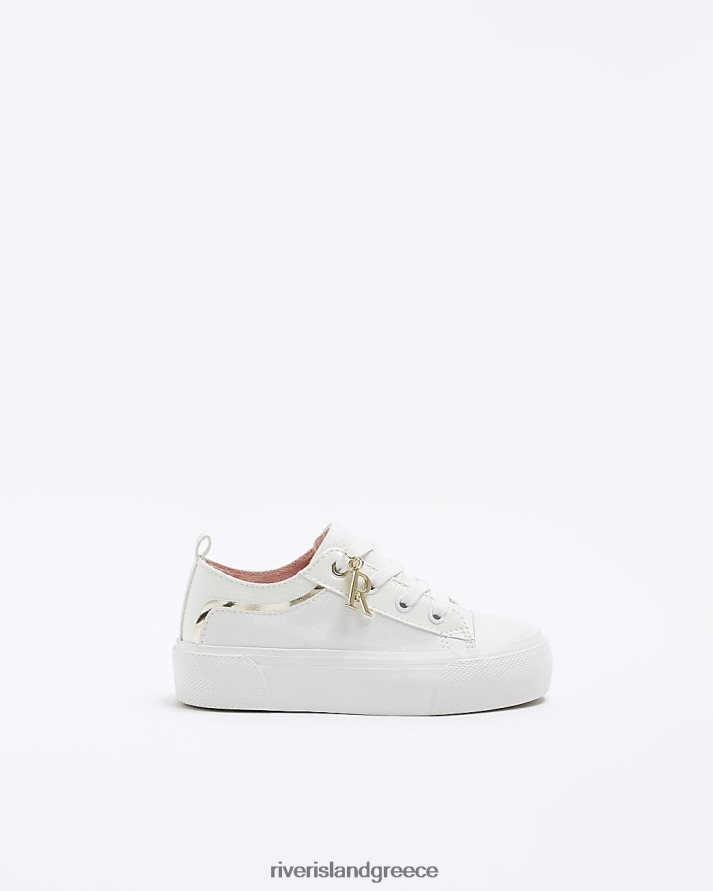 River Island είδη υπόδησης άσπρο κορίτσια g lace up γοητεία λεπτομέρεια εκπαιδευτές B6N8X3375