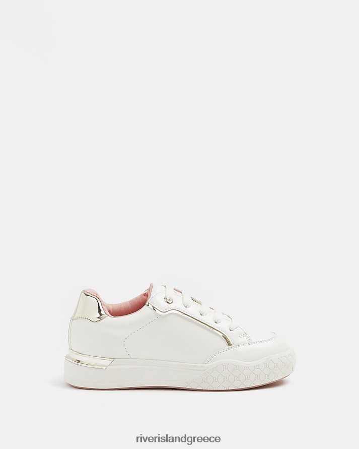 River Island είδη υπόδησης άσπρο κορίτσια g ri μονόγραμμα lace up trainers B6N8X6364