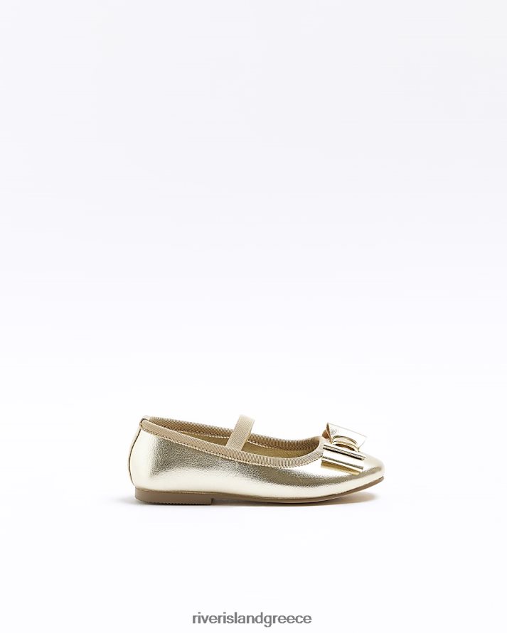 River Island είδη υπόδησης χρυσός κορίτσια mg παπούτσια μπαλαρίνας με λεπτομέρεια φιόγκου B6N8X3512