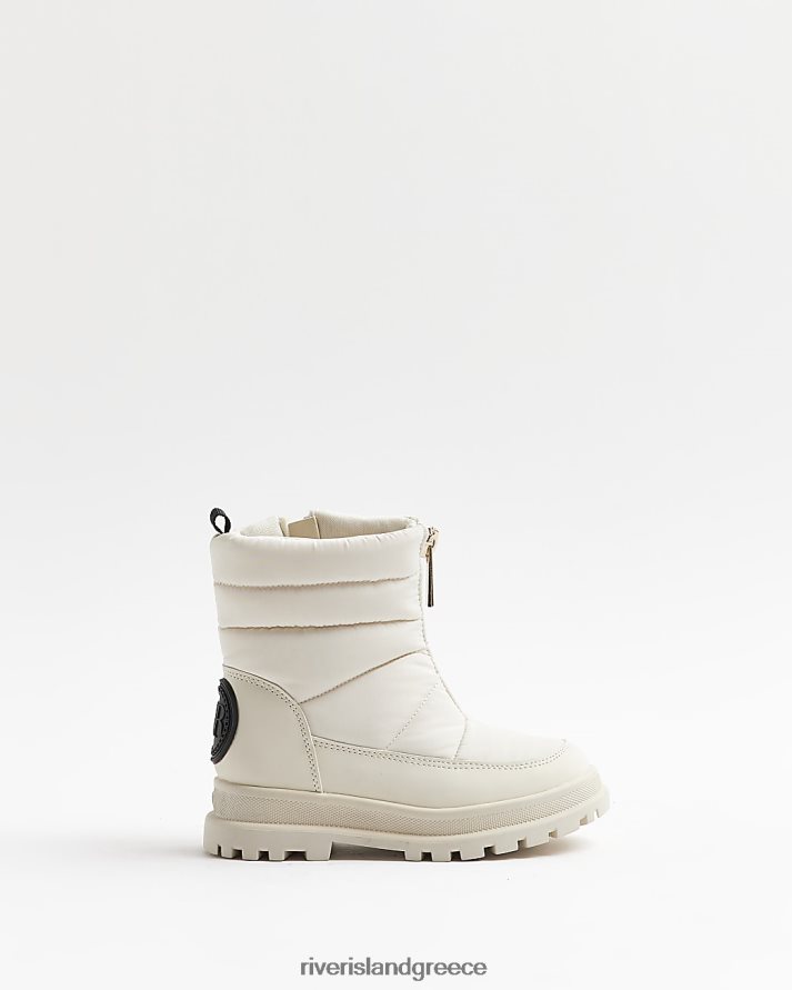 River Island είδη υπόδησης κρέμα κορίτσια mg μπότες χιονιού με καπιτονέ με φερμουάρ μπροστά B6N8X6706