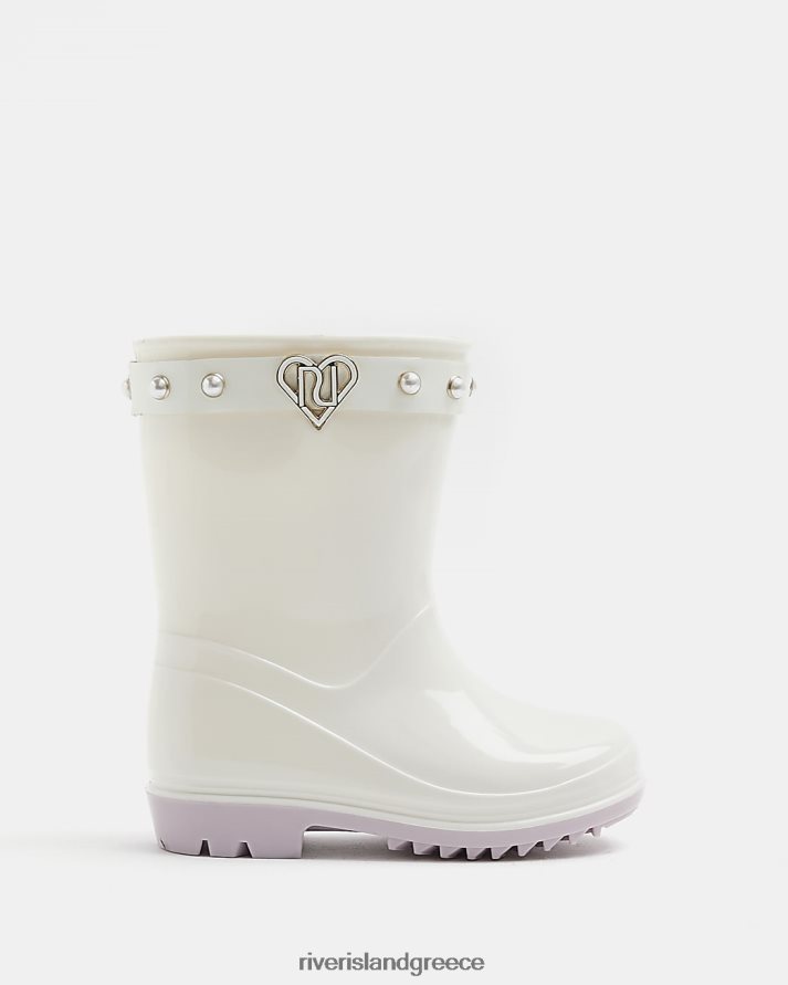 River Island είδη υπόδησης κρέμα κορίτσια mg ρι καρδιά μαργαριτάρι γαλότσες μπότες B6N8X6707