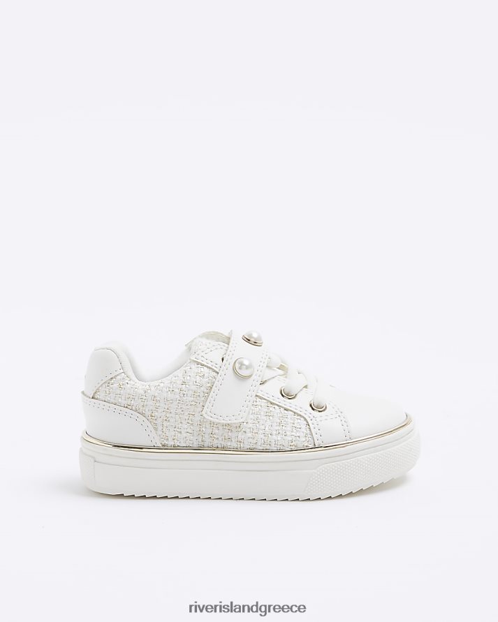 River Island είδη υπόδησης άσπρο κορίτσια mg εκπαιδευτές μαργαριταριών boucle B6N8X6576