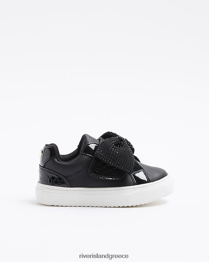 River Island είδη υπόδησης μαύρος κορίτσια mg diamante bow trainers B6N8X3481