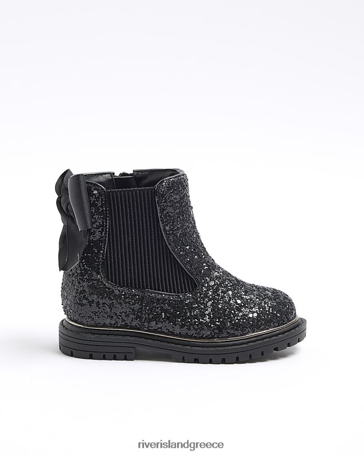 River Island είδη υπόδησης μαύρος κορίτσια mg glitter μπότες chelsea B6N8X6602