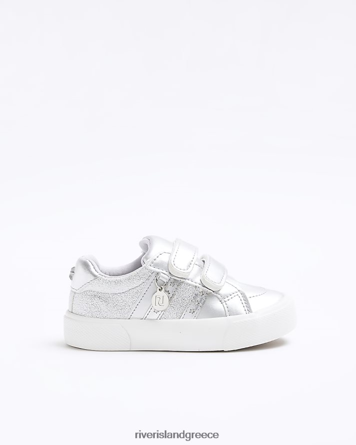 River Island είδη υπόδησης ασήμι κορίτσια mg glitter velcro trainers B6N8X6587