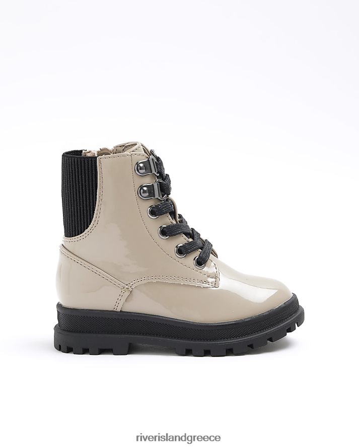 River Island είδη υπόδησης καφέ κορίτσια mg patent μπότες με κορδόνια B6N8X6618