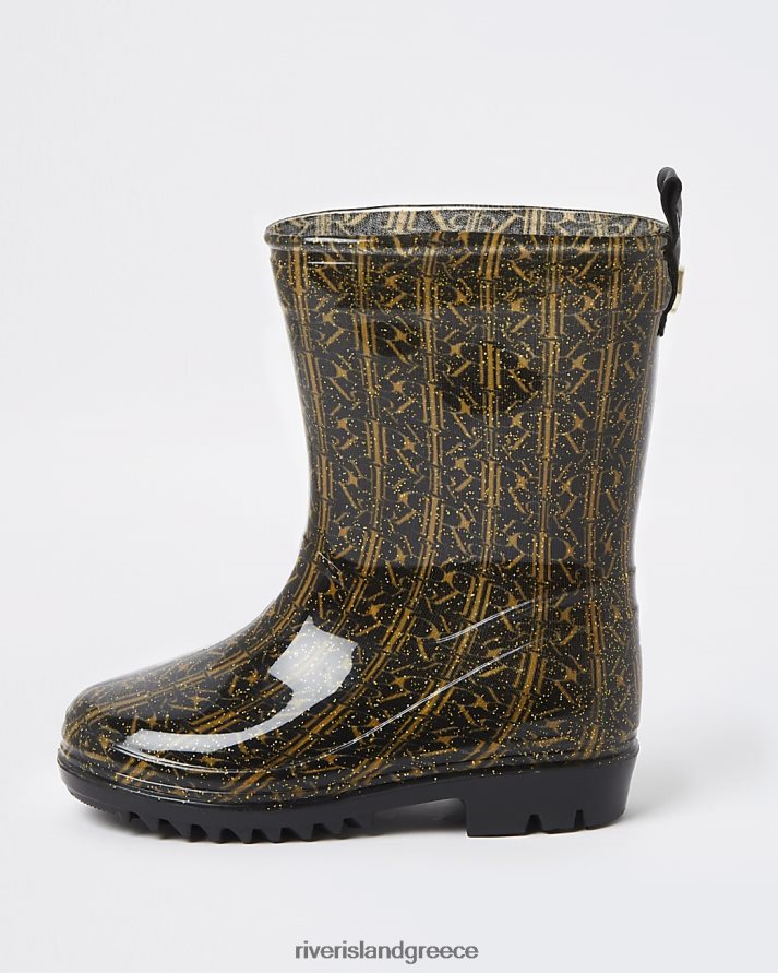 River Island είδη υπόδησης μαύρος κορίτσια mg ri μονόγραμμα μπότες γαλότσες B6N8X3587