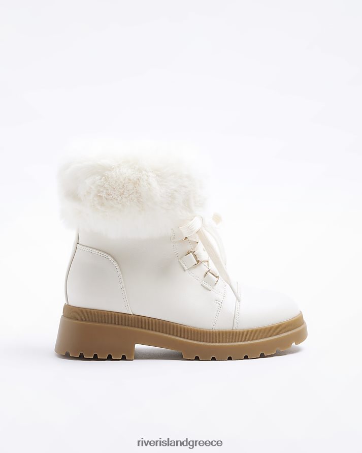 River Island είδη υπόδησης κρέμα κορίτσια g μπότες πεζοπορίας από ψεύτικη γούνα φαρδιά εφαρμογή B6N8X5993