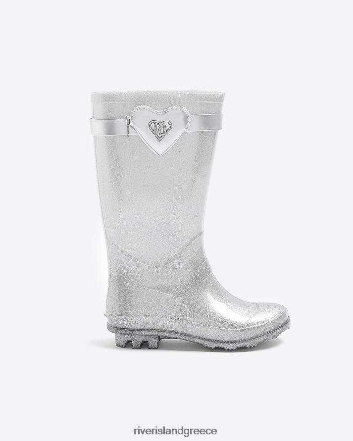 River Island είδη υπόδησης ασήμι κορίτσια g μπότες γαλότσες με τσέπη καρδιά B6N8X6057
