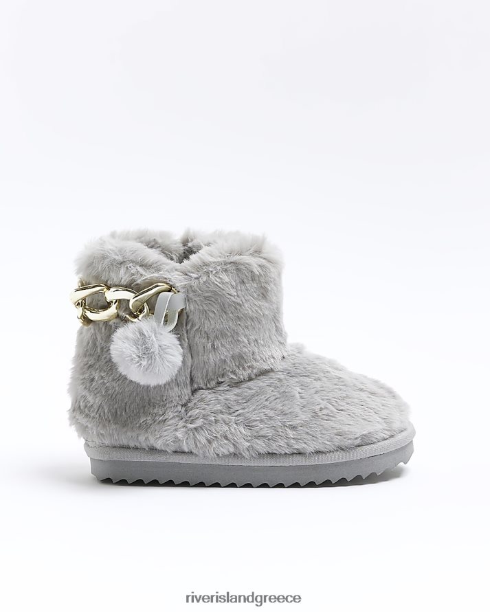 River Island είδη υπόδησης γκρί κορίτσια g μπότες από παντόφλες από ψεύτικη γούνα B6N8X6121
