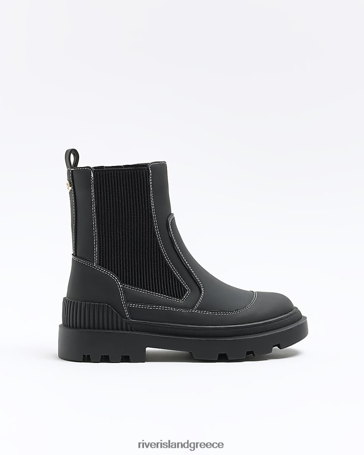 River Island είδη υπόδησης μαύρος κορίτσια g μπότες με λεπτομέρεια βελονιάς B6N8X6190