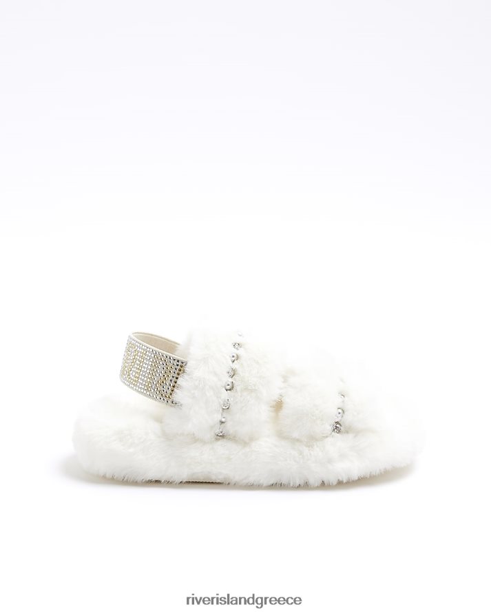 River Island είδη υπόδησης κρέμα κορίτσια g παντόφλες από ψεύτικη γούνα διαμάντι B6N8X6009