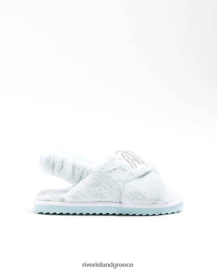 River Island είδη υπόδησης πράσινος κορίτσια g παντόφλες διακοσμημένες από ψεύτικη γούνα B6N8X6016