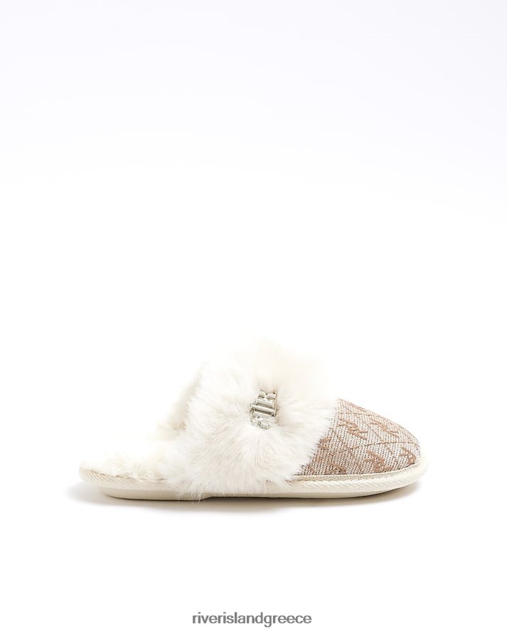 River Island είδη υπόδησης μπεζ κορίτσια g παντόφλες από τεχνητή γούνα ζακάρ B6N8X6063