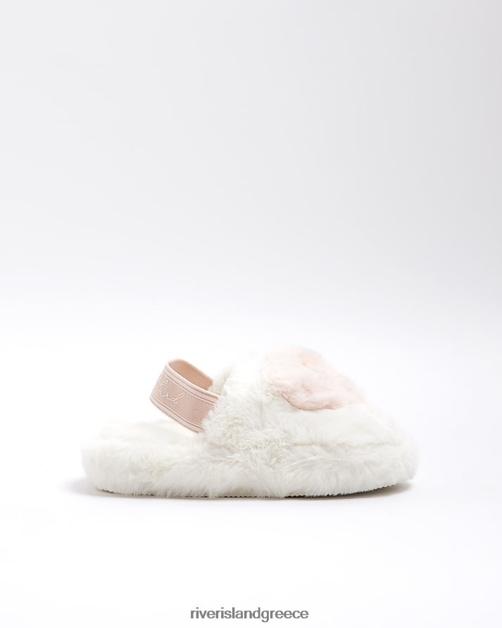 River Island είδη υπόδησης κρέμα κορίτσια g παντόφλες καρδιά mule από ψεύτικη γούνα B6N8X6026