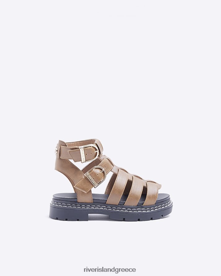 River Island είδη υπόδησης καφέ κορίτσια g φαρδιά πέδιλα gladiator B6N8X6321