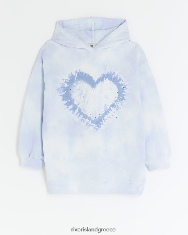 River Island ενδύματα μπλε κορίτσια ζ γραβάτα βαφή καρδιά κουκούλα B6N8X3242
