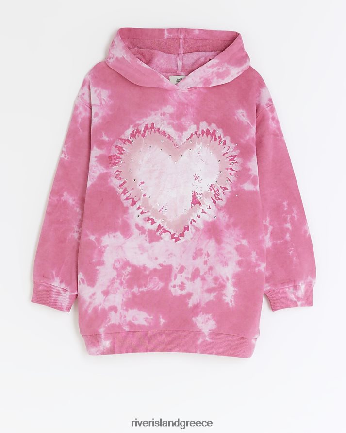 River Island ενδύματα ροζ κορίτσια ζ γραβάτα βαφή καρδιά κουκούλα B6N8X3243