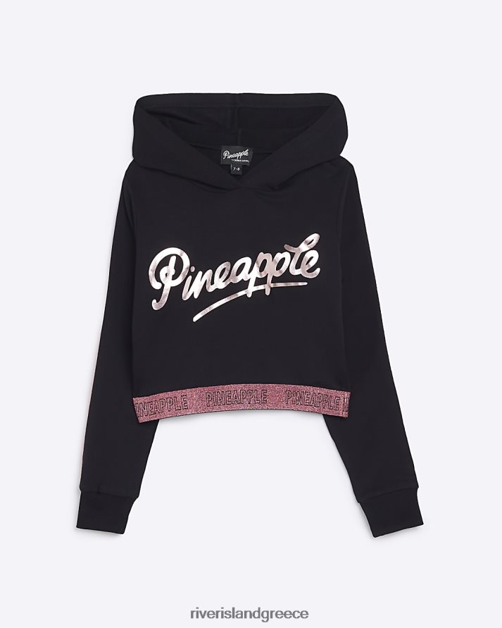 River Island ενδύματα μαύρος κορίτσια g φούτερ με κουκούλα με ταινία γκλίτερ ανανά B6N8X6492