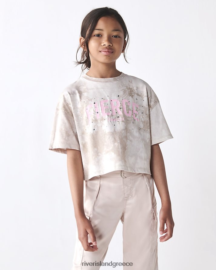 River Island ενδύματα καφέ κορίτσια ζ στολισμένο μπλουζάκι γραβάτα βαφής B6N8X6125