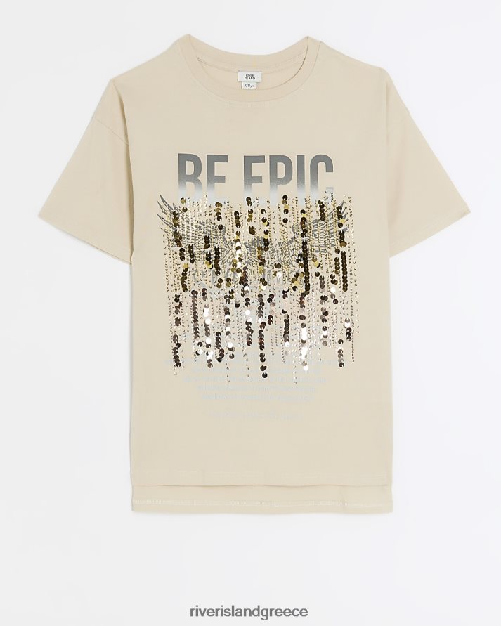 River Island ενδύματα εκρού κορίτσια γραφικό μπλουζάκι με παγιέτες B6N8X6145