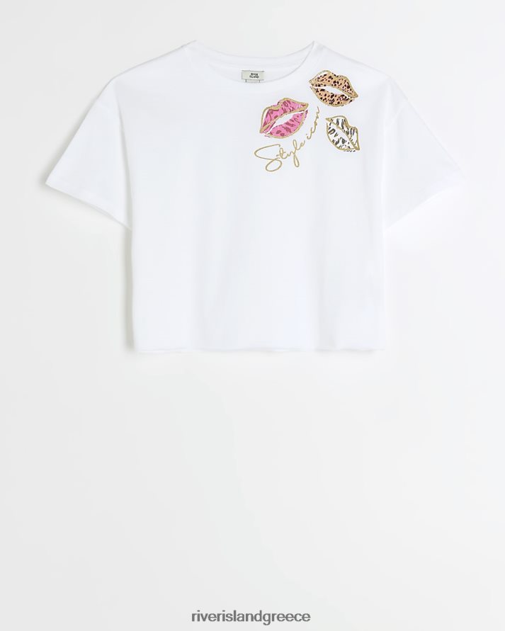 River Island ενδύματα άσπρο κορίτσια g γραφικό μπλουζάκι για χείλη B6N8X6035