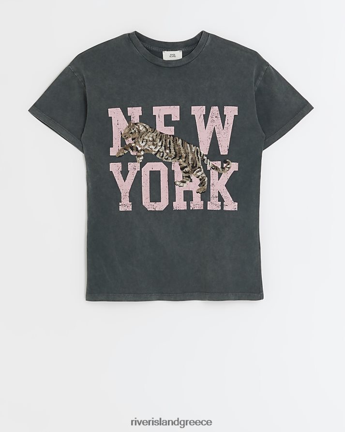 River Island ενδύματα γκρί κορίτσια g γραφικό μπλουζάκι της Νέας Υόρκης B6N8X6075