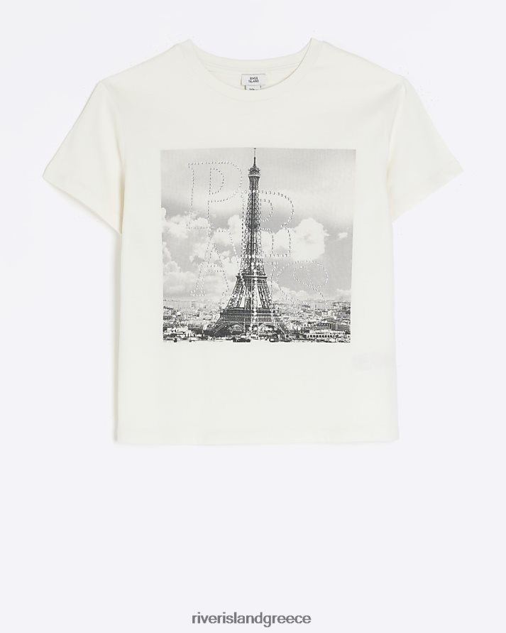River Island ενδύματα άσπρο κορίτσια g διακοσμημένο γραφικό μπλουζάκι του Παρισιού B6N8X6088