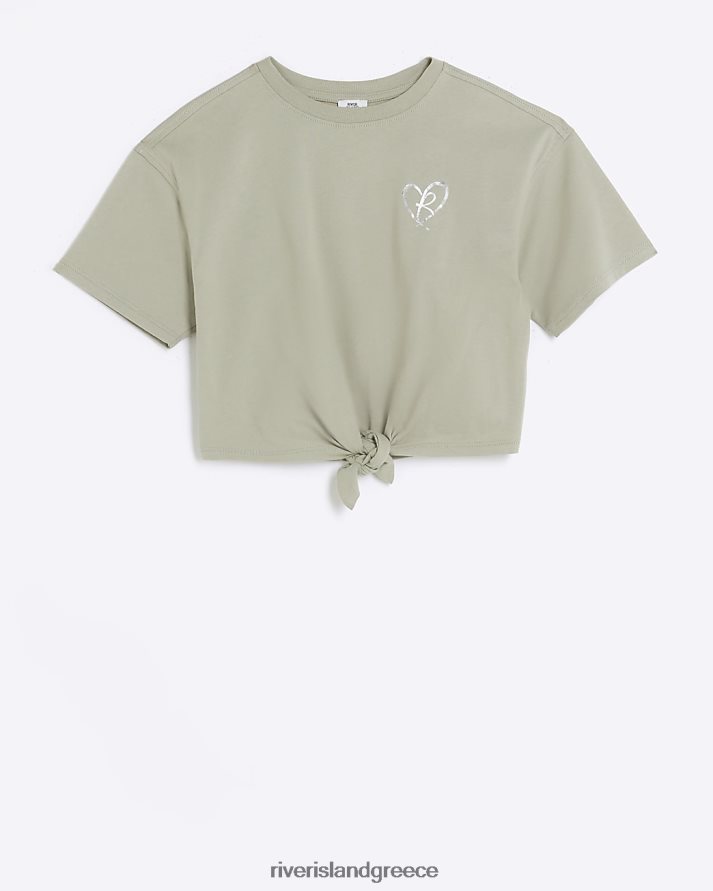 River Island ενδύματα χακί κορίτσια g γραβάτα μπλουζάκι μπροστά B6N8X6138