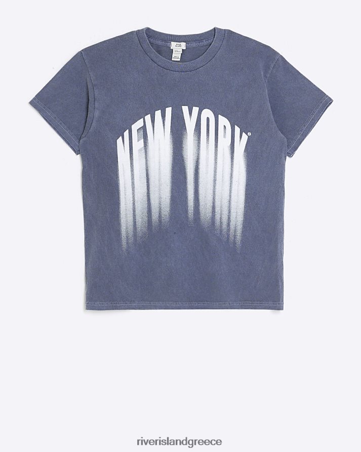 River Island ενδύματα ΠΟΛΕΜΙΚΟ ΝΑΥΤΙΚΟ κορίτσια g γραφικό μπλουζάκι της Νέας Υόρκης B6N8X6194