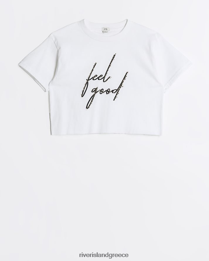 River Island ενδύματα άσπρο κορίτσια g διακοσμημένο crop t-shirt B6N8X6185