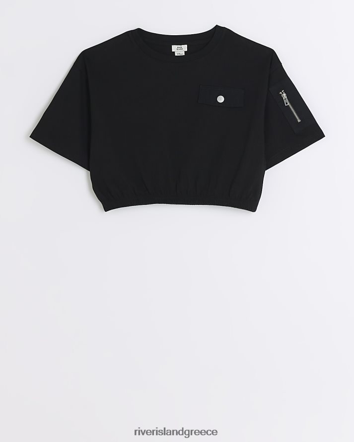 River Island ενδύματα μαύρος κορίτσια g cropped cinched cargo t-shirt B6N8X3260