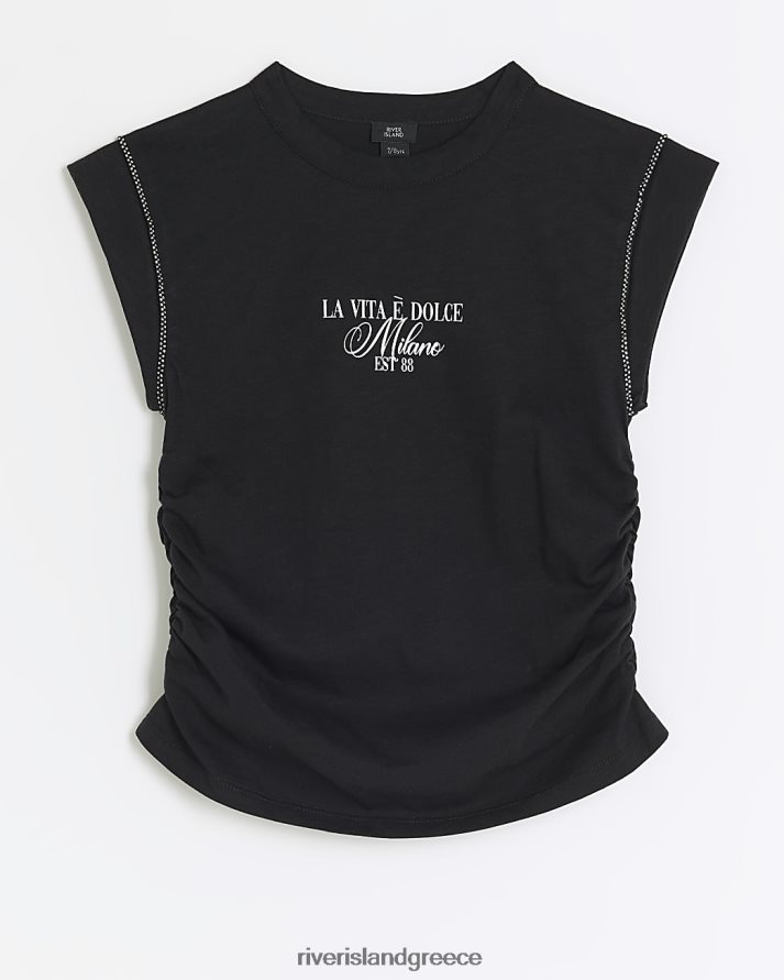 River Island ενδύματα μαύρος κορίτσια g diamante διακοσμητικό μπλουζάκι B6N8X3294
