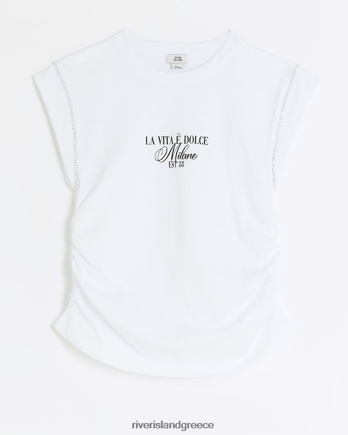 River Island ενδύματα άσπρο κορίτσια g diamante διακοσμητικό μπλουζάκι B6N8X3295