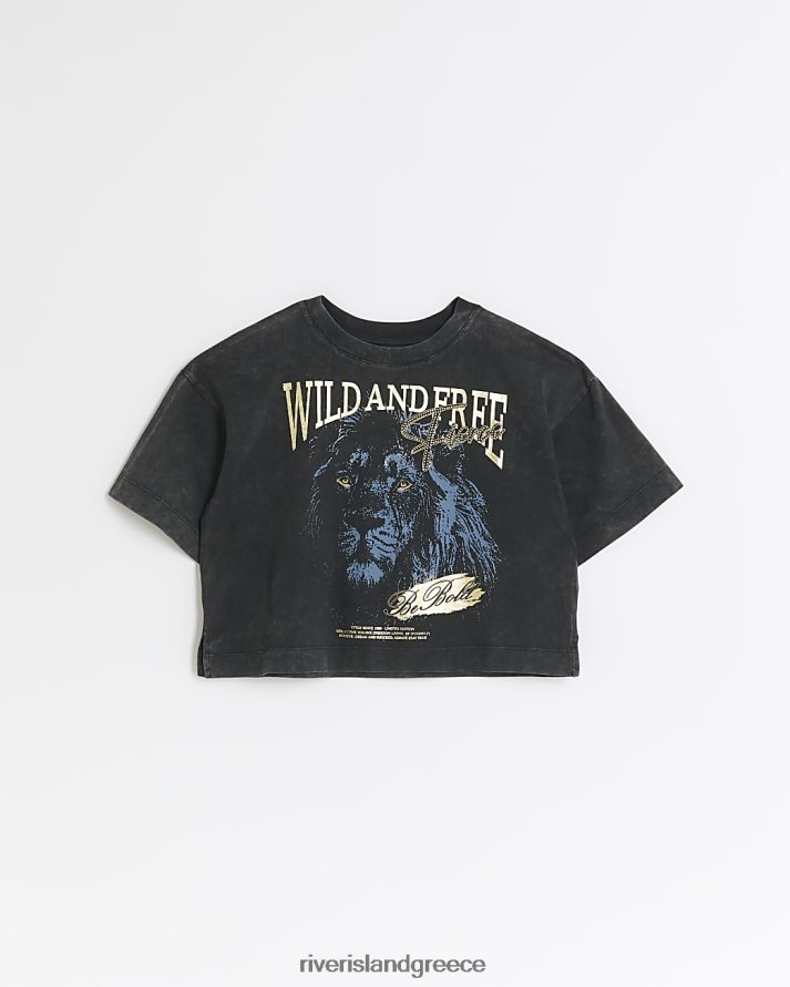 River Island ενδύματα γκρί κορίτσια g foil graphic crop t-shirt B6N8X6323