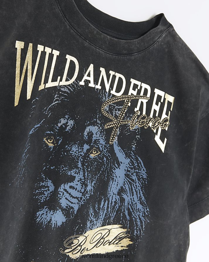 River Island ενδύματα γκρί κορίτσια g foil graphic crop t-shirt B6N8X6323