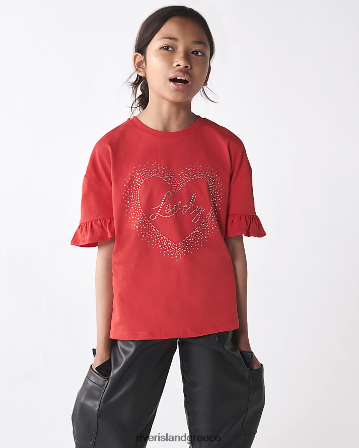 River Island ενδύματα το κόκκινο κορίτσια g frill διακοσμημένο 'υπέροχο' t-shirt B6N8X6105