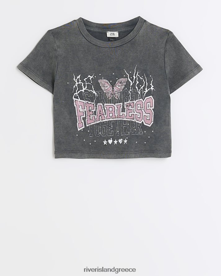 River Island ενδύματα γκρί κορίτσια g πλυμένο graphic crop t-shirt B6N8X6187