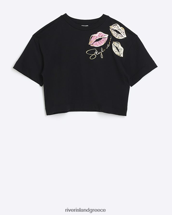 River Island ενδύματα μαύρος κορίτσια g lip crop t-shirt B6N8X6176