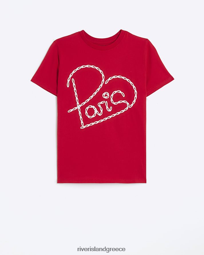 River Island ενδύματα το κόκκινο κορίτσια g paris ανάγλυφο μπλουζάκι B6N8X6324