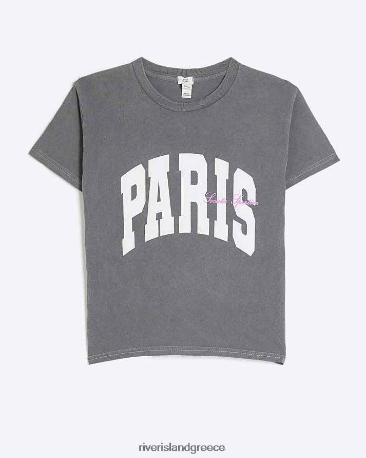 River Island ενδύματα πλυμένο γκρι κορίτσια g paris t-shirt B6N8X6228