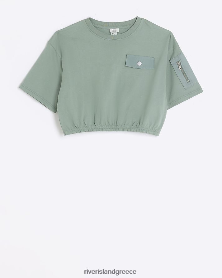 River Island ενδύματα χακί κορίτσια g ελαστικό t-shirt crop cargo B6N8X3261