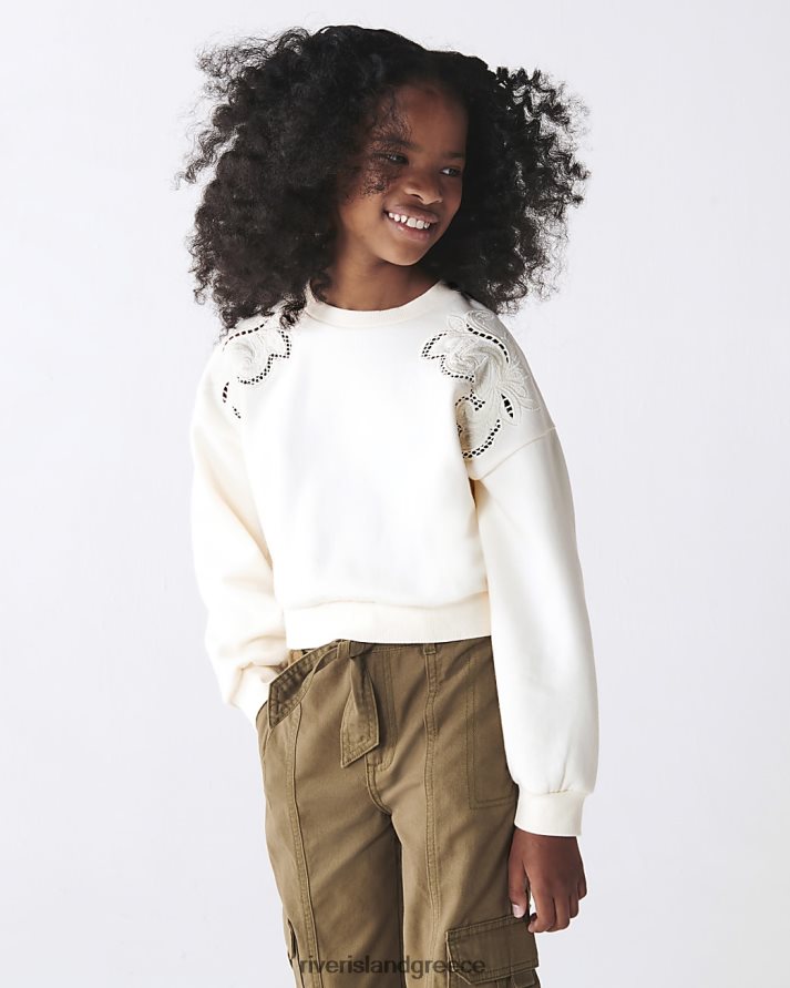 River Island ενδύματα εκρού κορίτσια ζ κομμένο κεντημένο φούτερ B6N8X6169