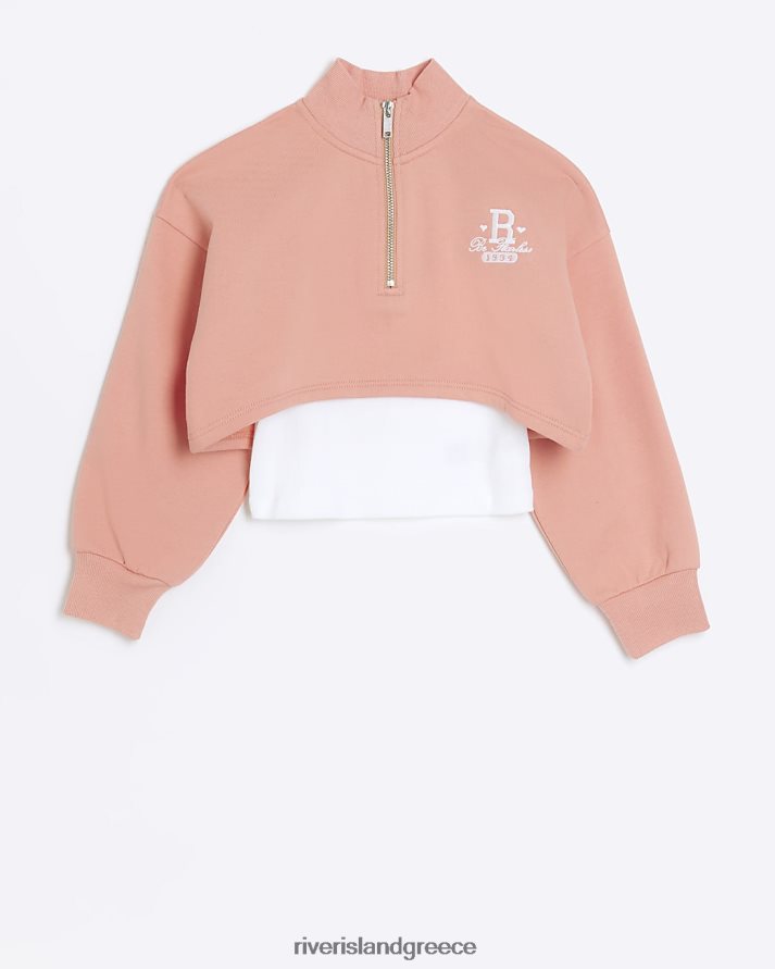 River Island ενδύματα κοράλλι κορίτσια g φούτερ με λαιμόκοψη 2 σε 1 B6N8X3184