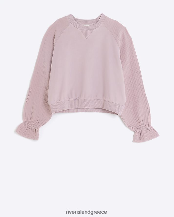 River Island ενδύματα ροζ κορίτσια g φούτερ με ανάγλυφο μανίκι B6N8X3299