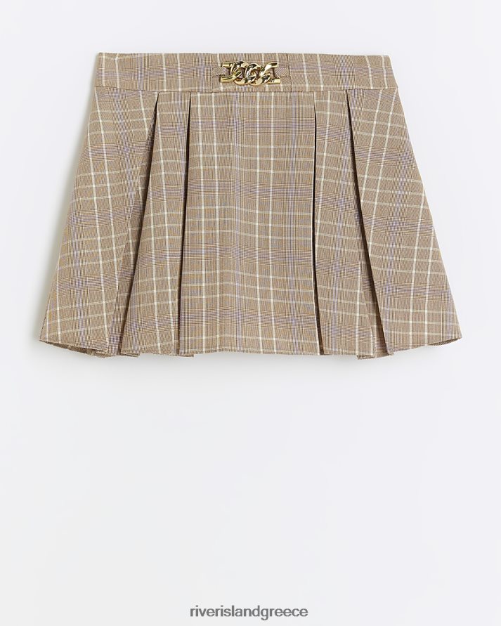 River Island ενδύματα μπεζ κορίτσια ζ τσέκα πλισέ φούστα B6N8X6216