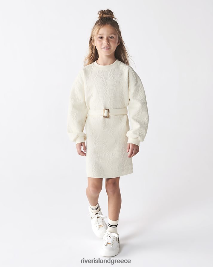 River Island ενδύματα κρέμα κορίτσια ζ ζακάρ φόρεμα φούτερ με ζώνη B6N8X3194