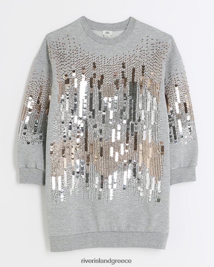 River Island ενδύματα γκρί κορίτσια φόρεμα φούτερ με παγιέτες B6N8X6116